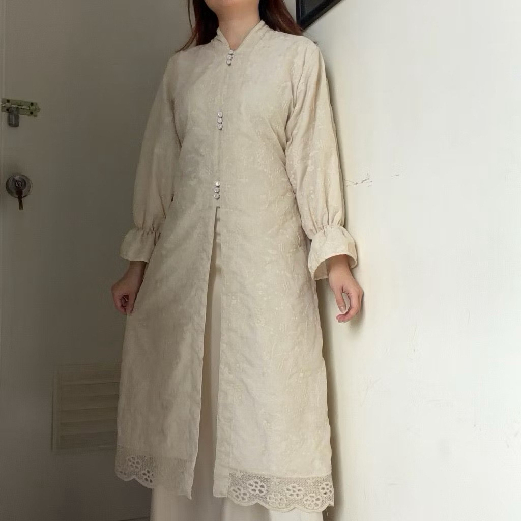Almira long TUNIK MIDI TOP ATASAN dress blouse wanita kerja kondangan lebaran raya wedding wisuda ka