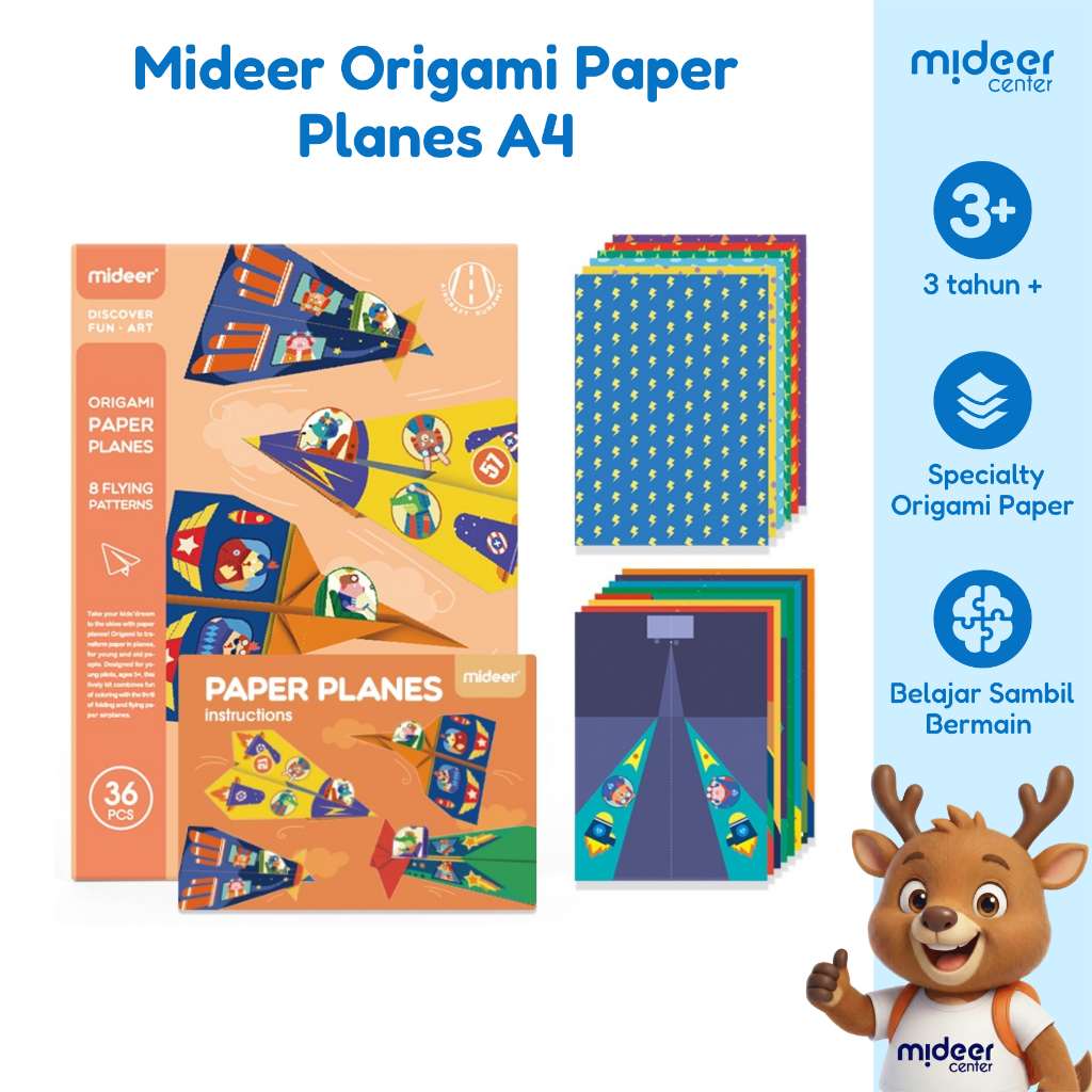 Mideer MD4097 Origami Paper Planes A4 / Origami Pesawat Mainan Edukasi Anak Melipat Warna Warni