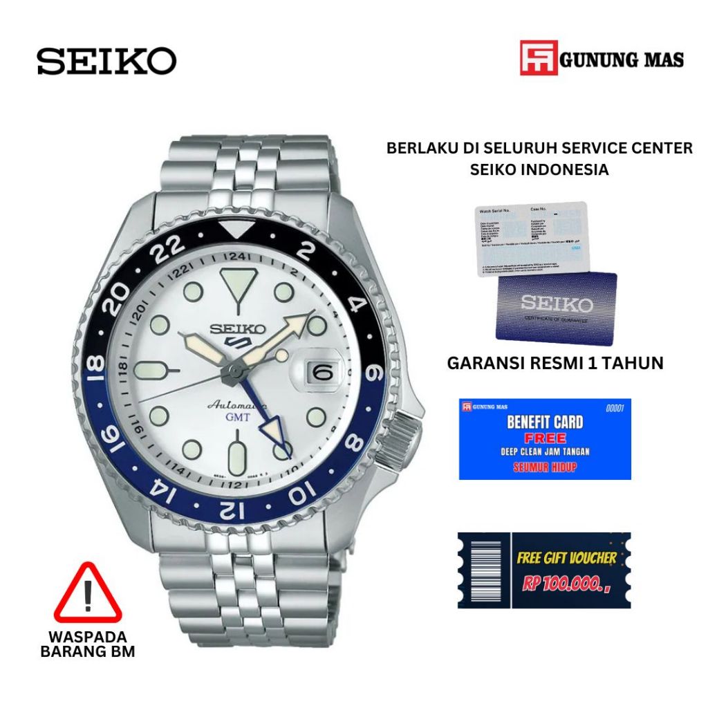 Jam Tangan Pria Seiko 5 Sports SSK033K1 SKX Series Automatic GMT Silver Dial Stainless Steel 100% Or