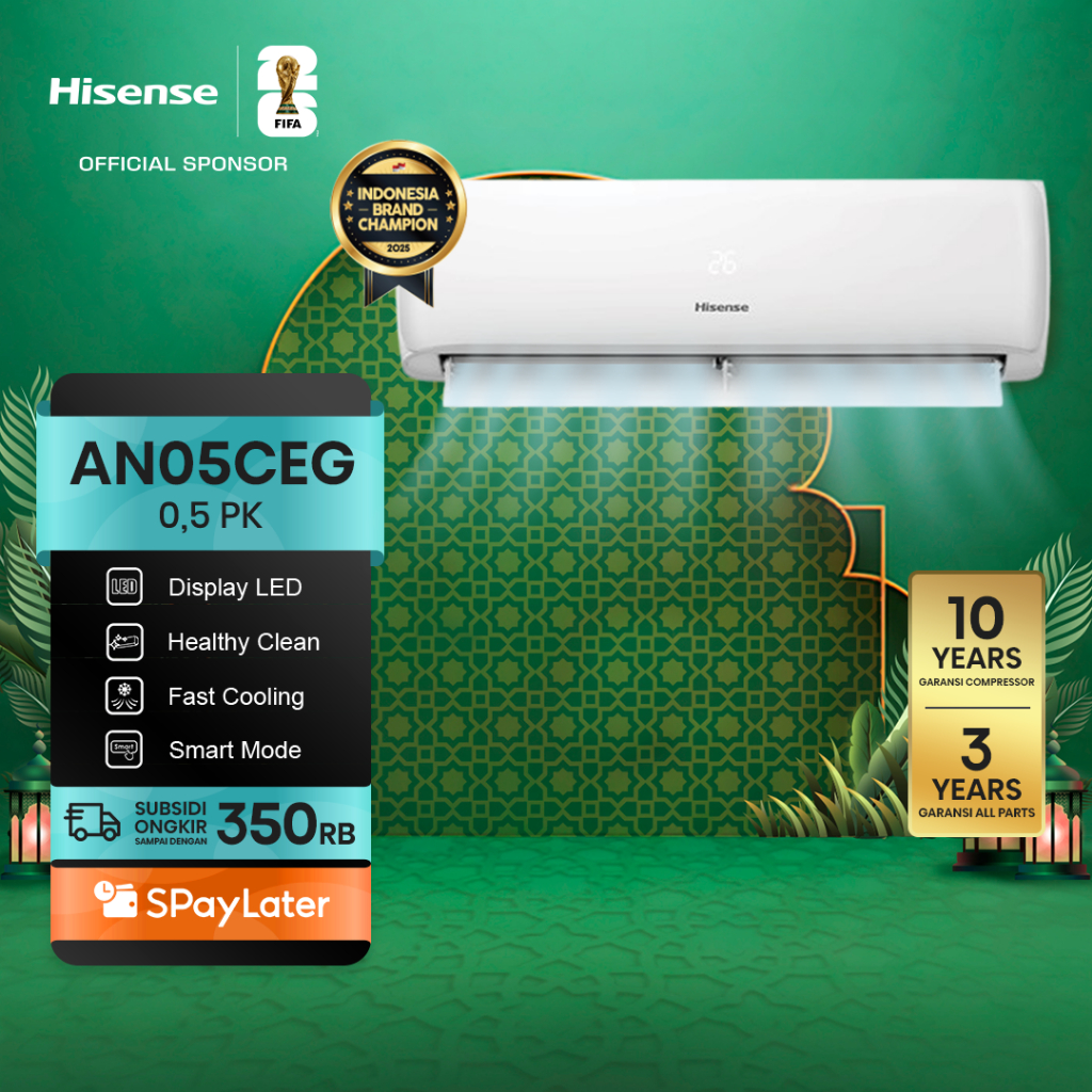 Hisense AC AN05CEG Standard 1/2 PK (0.5 PK) Dingin Kilat Cocok Untuk Kamar Tidur Pendinginan Super C