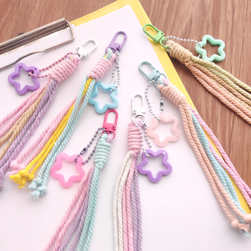 Bag Charm Bintang Pastel Color Full Gantungan Tas Tali Macrame Warna Pastel Aksesoris Tas Simpel Col