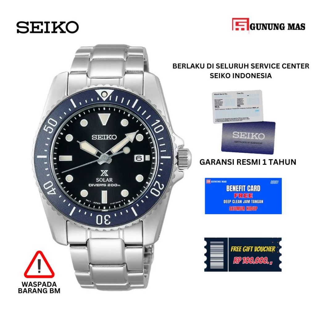 Seiko Prospex SNE569P1 Solar Divers 200M Black Dial Stainless Steel 100% Original