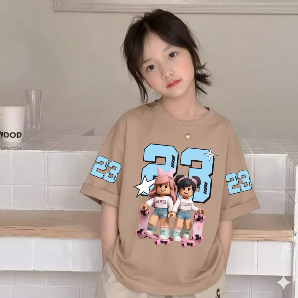 TEEFORME Baju Kaos Anak ROBLOX GIRL NUMBER 23 4-14 Tahun Perempuan Laki-Laki Lengan Pendek I T-Shirt