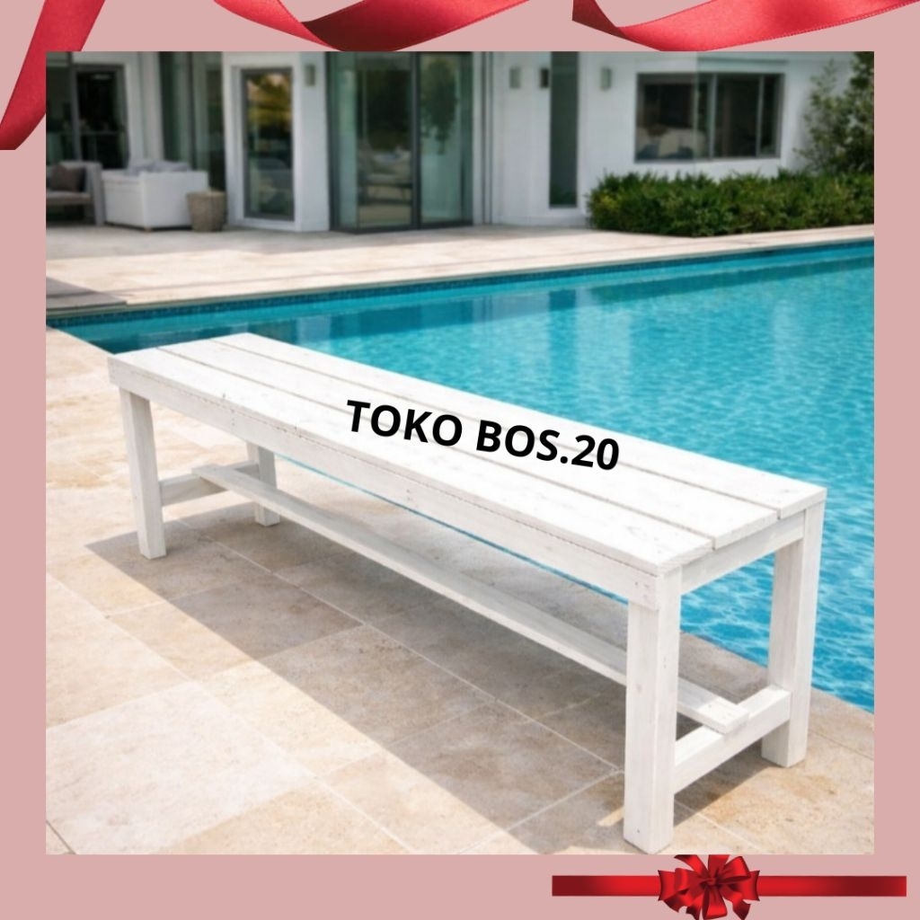 Kursi Bangku Kayu Cat Putih Panjang, Multifungsi untuk Teras / Warung