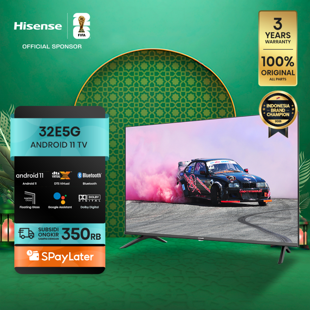 (PACKING KAYU) Hisense TV 32E5G OS 11 Android Smart TV 32 inch HD Bazelles Design DTX V X & Dolby Au