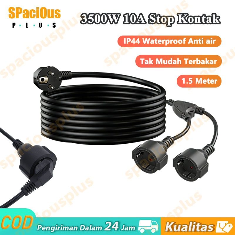 3500W Stop Kontak Outdoor Safety Waterproof Soket 2 Lubang kabel 1.5 Meter Colokan Listrik Anti Air 