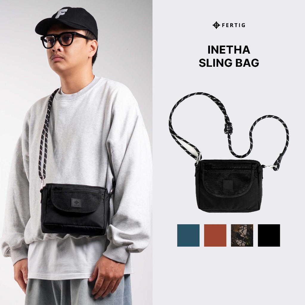 Fertig - Inetha Sling Bag – Tas Selempang Pria Hitam Praktis Untuk Dompet & HP