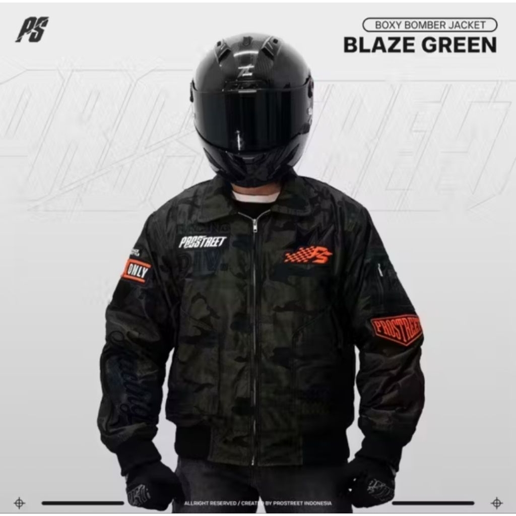 Jaket Boxy Bomber Prostreet Blaze Green Taslan Camo - Size M