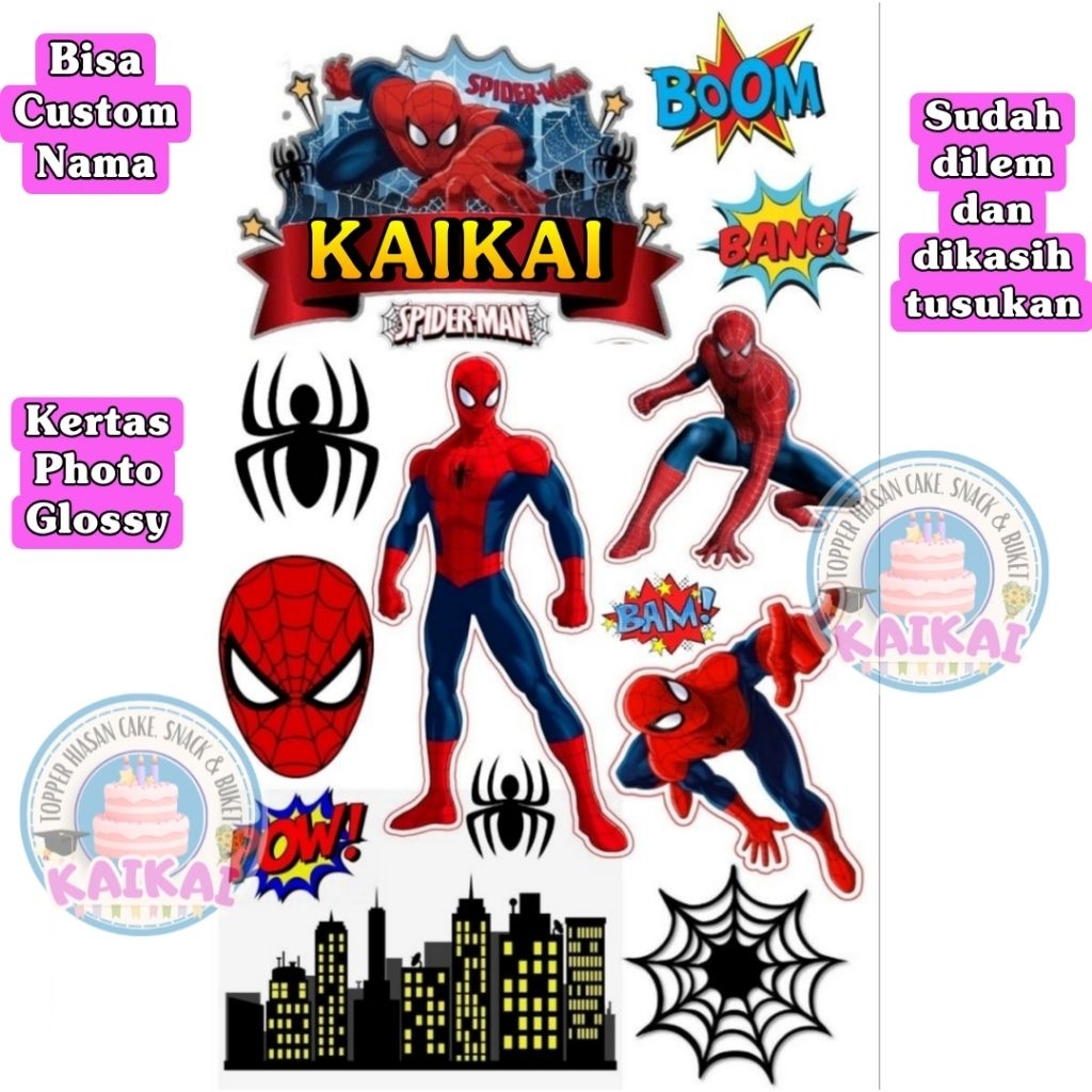 Topper Spiderman custom Nama Happy Birthday Khitan hiasan Cake