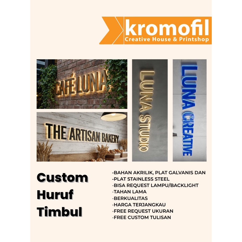 Custom Huruf Timbul / Letter Sign Akrilik, Stainless Steel, Stainless Gold / Custom Huruf Timbul Sat