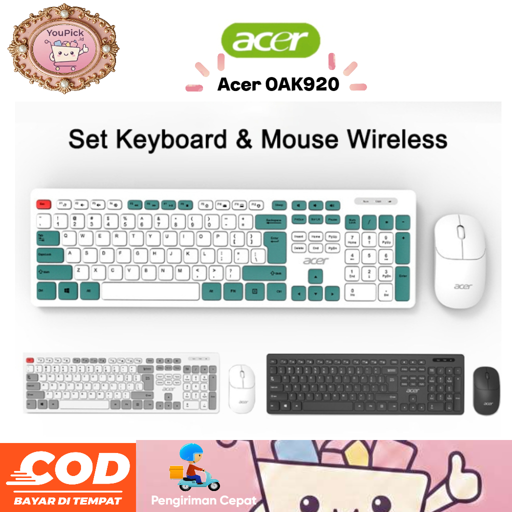 Acer OAK920 Keyboard Mouse Wireless Set Tombol Nada Lembut - 100% Original
