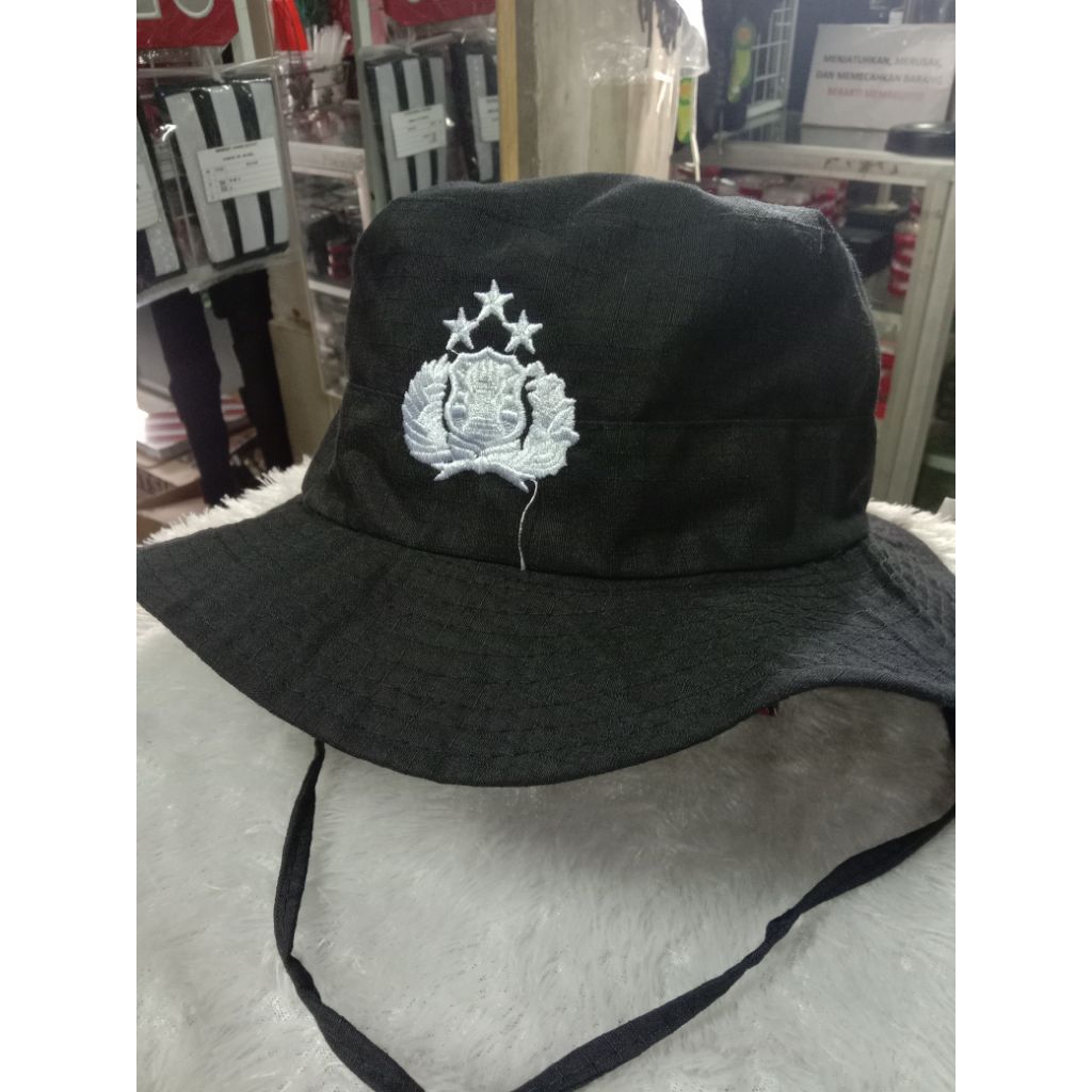 TOPI RIMBA HITAM LOGO POLRI BIASA