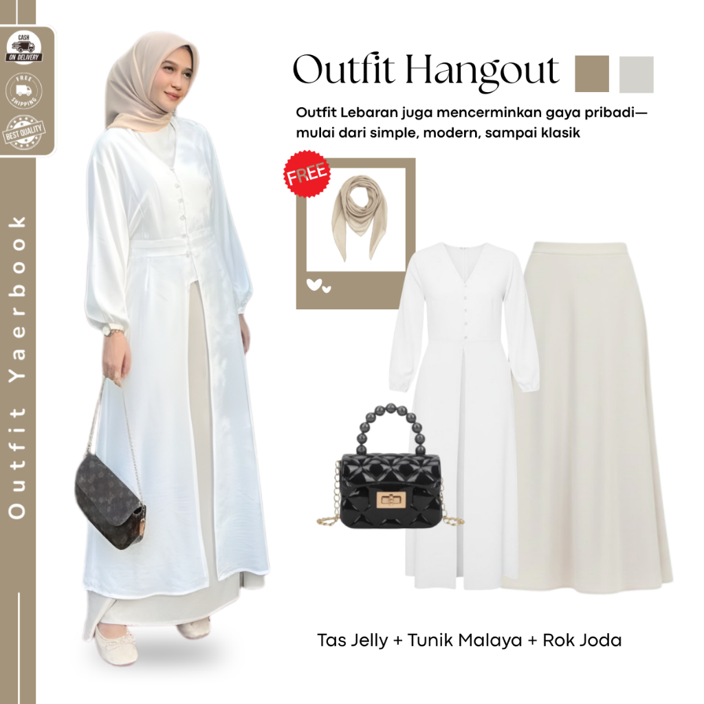 Celia Outfit Kondangan Aesthetic  ( Tas Jelly + Tunik Malaya + Rok Joda ) One Set Kondangan Outfit H