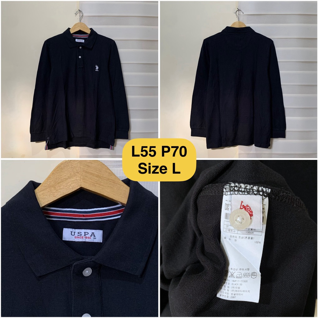Poloshirt Lengan Panjang USPA Hitam Original