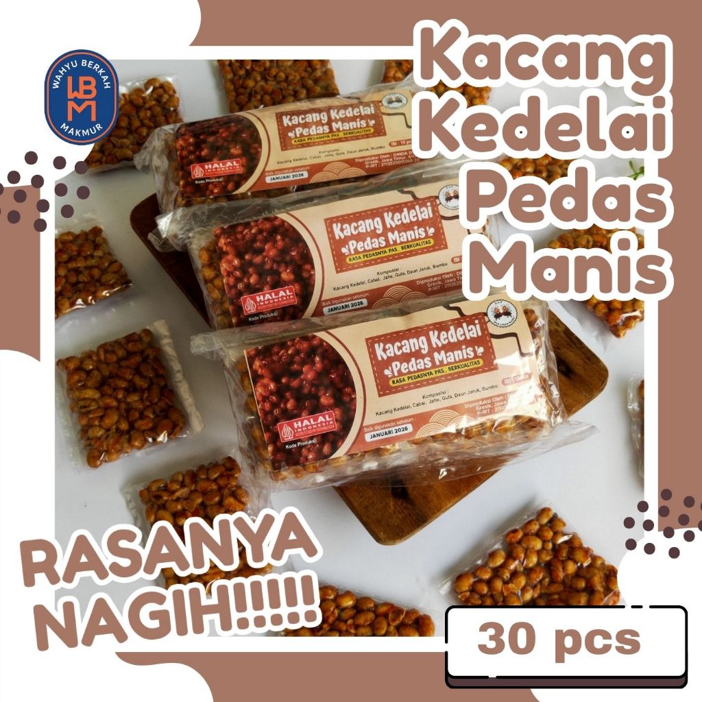 WBM - 3 PACK KACANG KEDELAI PEDAS MANIS - Camilan Kacang Kedelai Gula Cabai Asem Jahe 1 Pack 10 Pcs