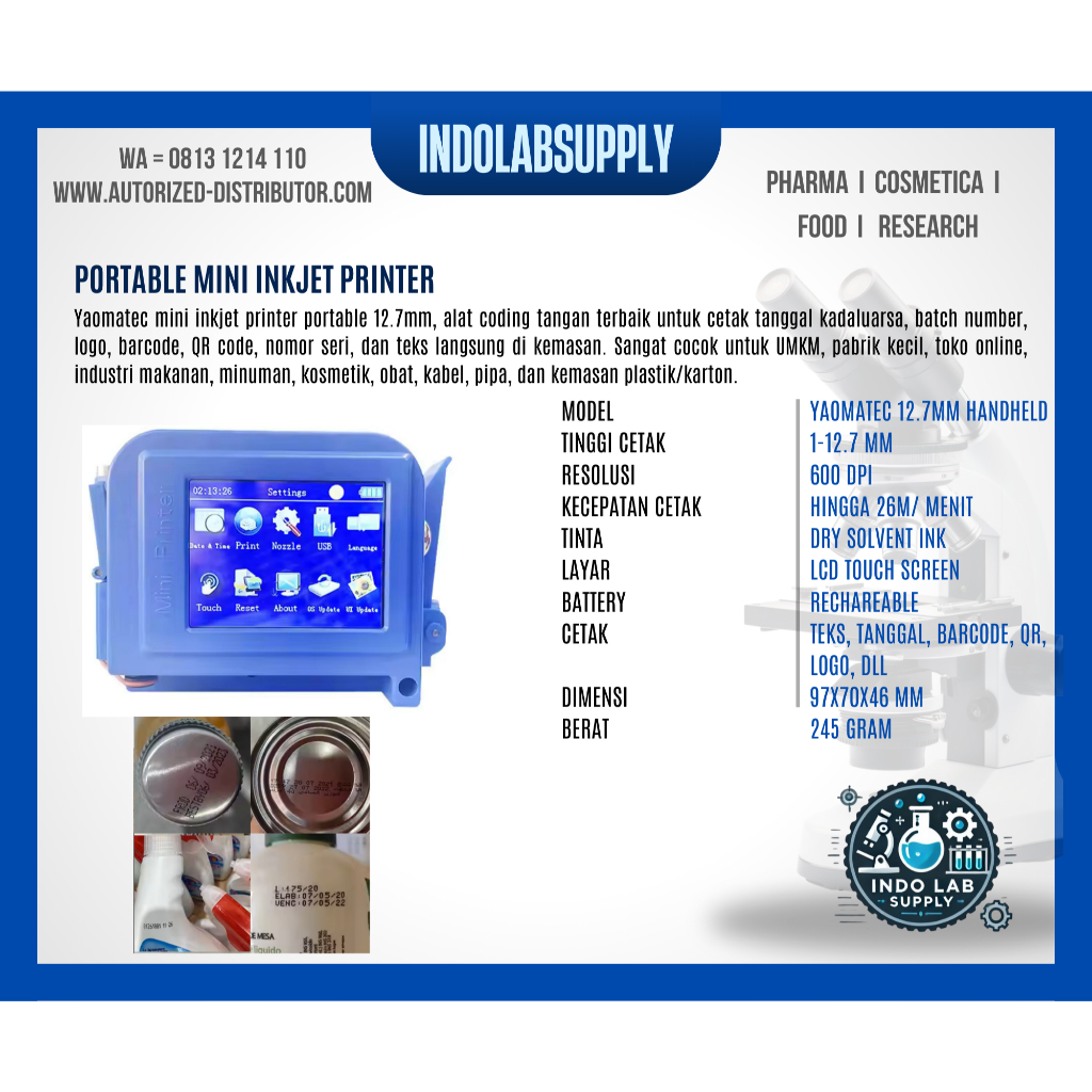Yaomatec Portable Mini Inkjet Printer 12.7mm – Handheld Date Batch QR Code Printer