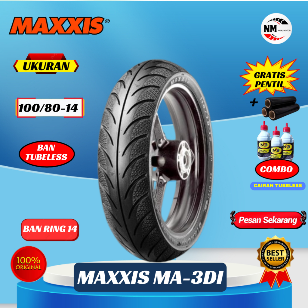 Ban Luar Motor Maxxis Diamond 100/80-14 BONUS PENTIL