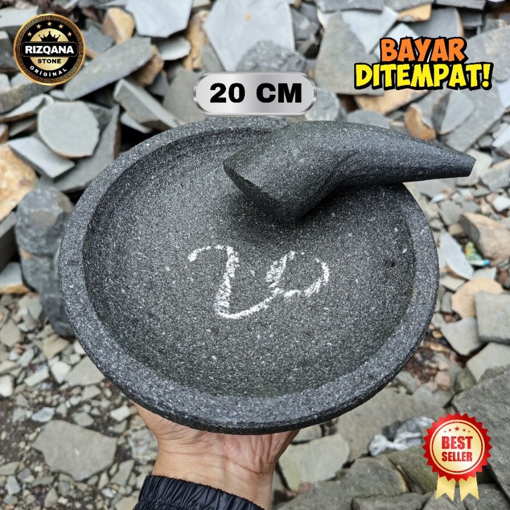 Cobek Batu Asli UKURAN SEDANG 20 CM cocok untuk sambal/bumbu Di jamin Anti Luntur, Anti Ngeres 100%