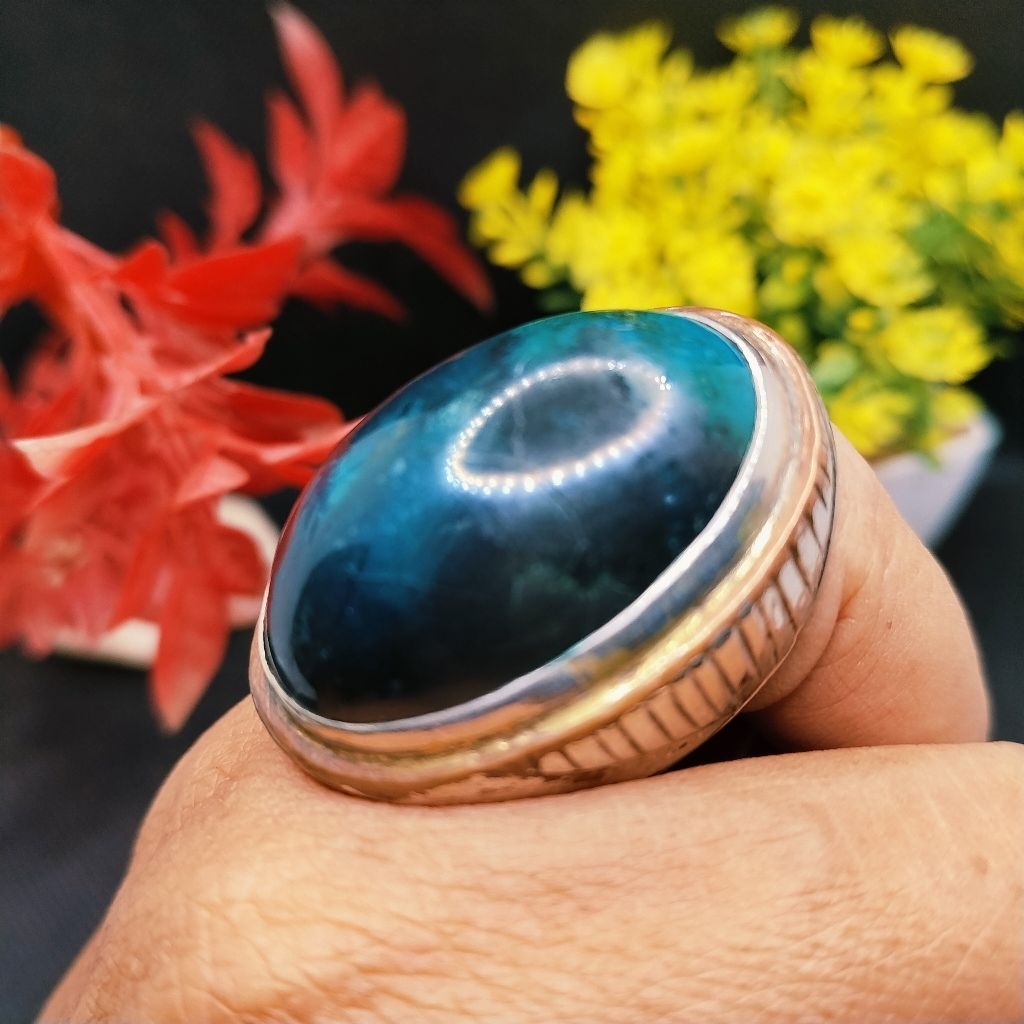 natural cincin batu bacan biq size hitam pecah biru
