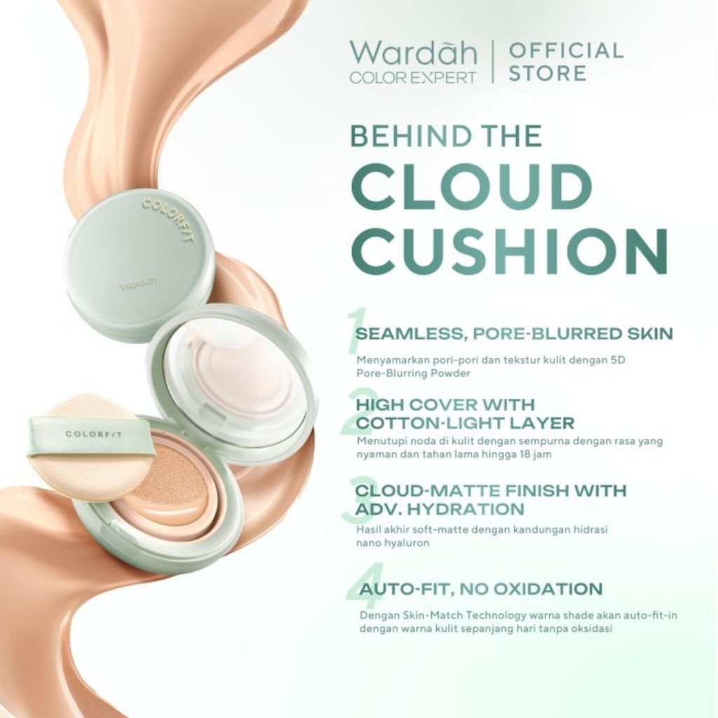 Wardah Colorfit 5D Blur Cloud Cushion SPF50 PA ++++ Bedak Foundation Cair Wajah Muka 5D PoreBlurring