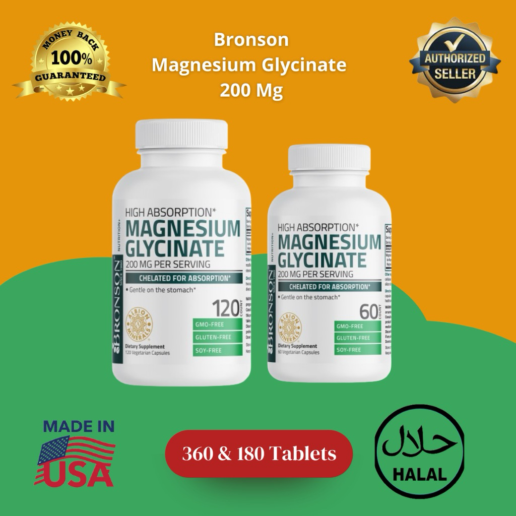 Magnesium Glycinate 200mg Bronson Original USA