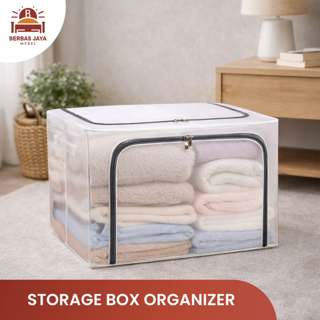 Storage Box Organizer Tempat Penyimpanan Selimut Baju Serbaguna Besar Dengan Besi Kawat Resleting