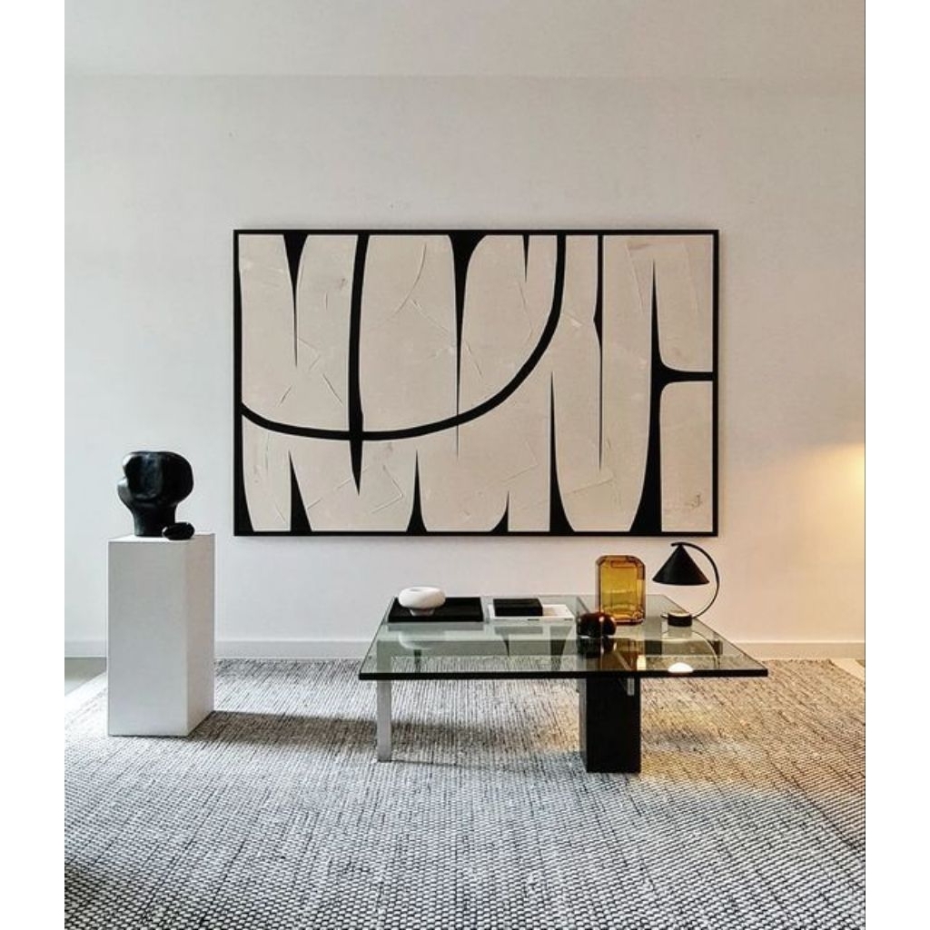 hiasan dinding lukisan abstrak aesthetic hitam putih