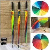 Payung Pelangi Jumbo 75cm Motif Pelangi Satin Asli Gagang Bengkok Perlindungan Luas