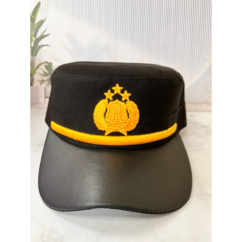 Pilkep komando pama terbaru bahan kain halus lidah topi kulit Topi Lapangan Polri