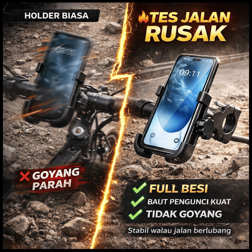 Holder HP Motor Stang Full Besi – Dudukan HP Anti Goyang Kokoh