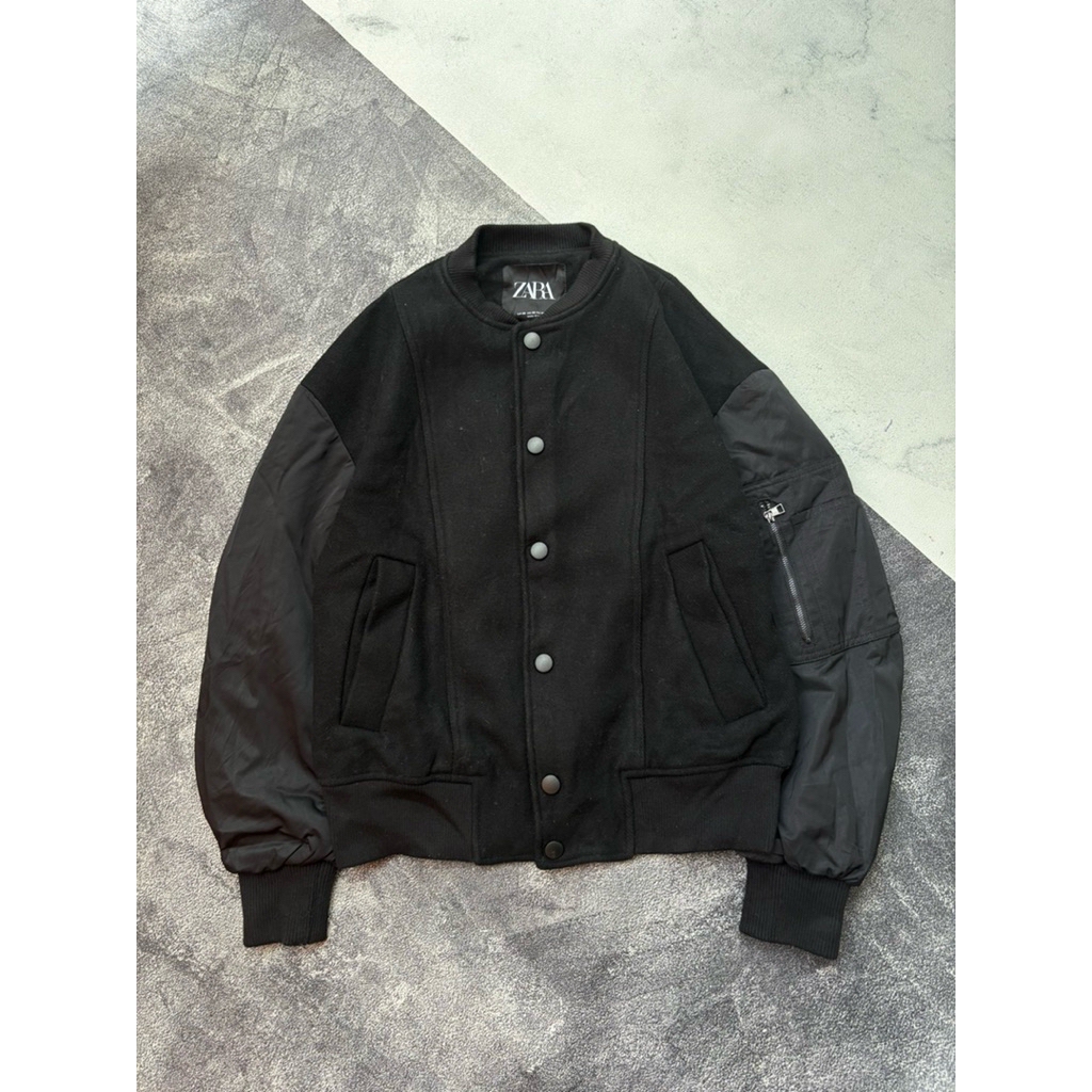 Zara Pattern Varsity Jacket black on Grey