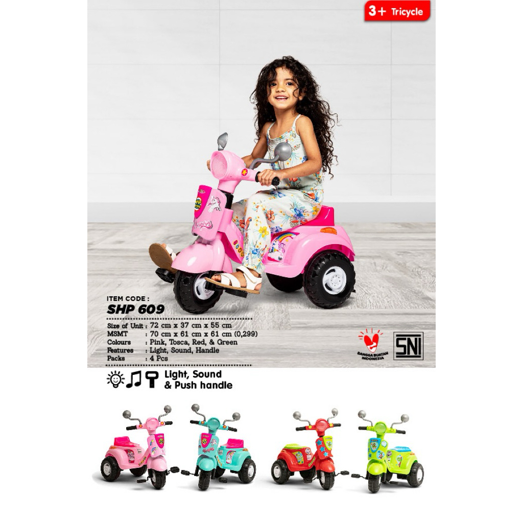 Mainan anak vespa Shp 609 sepeda scooter