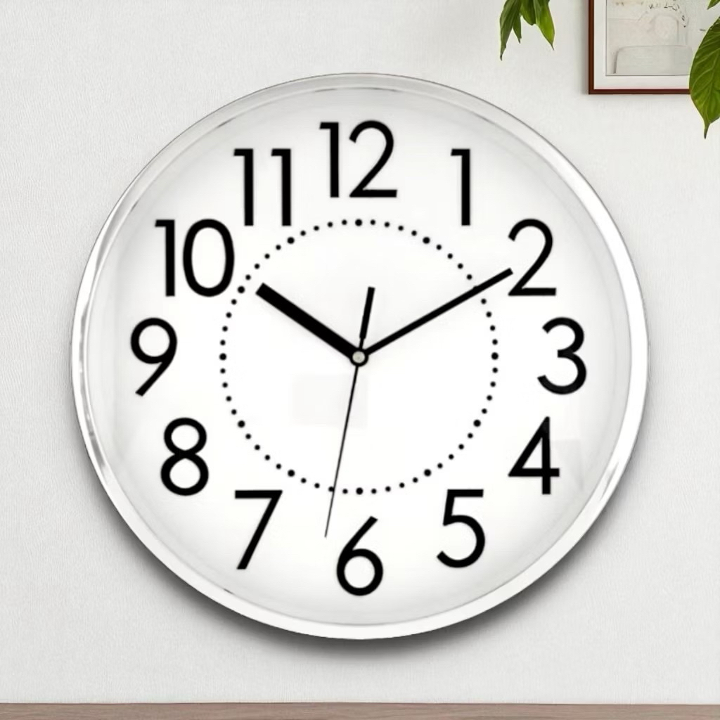 Jam Dinding Bulat Polos Minimalis Huruf Angka Timbul Minimalis Putih ring Chrome Quartz Movement Imp