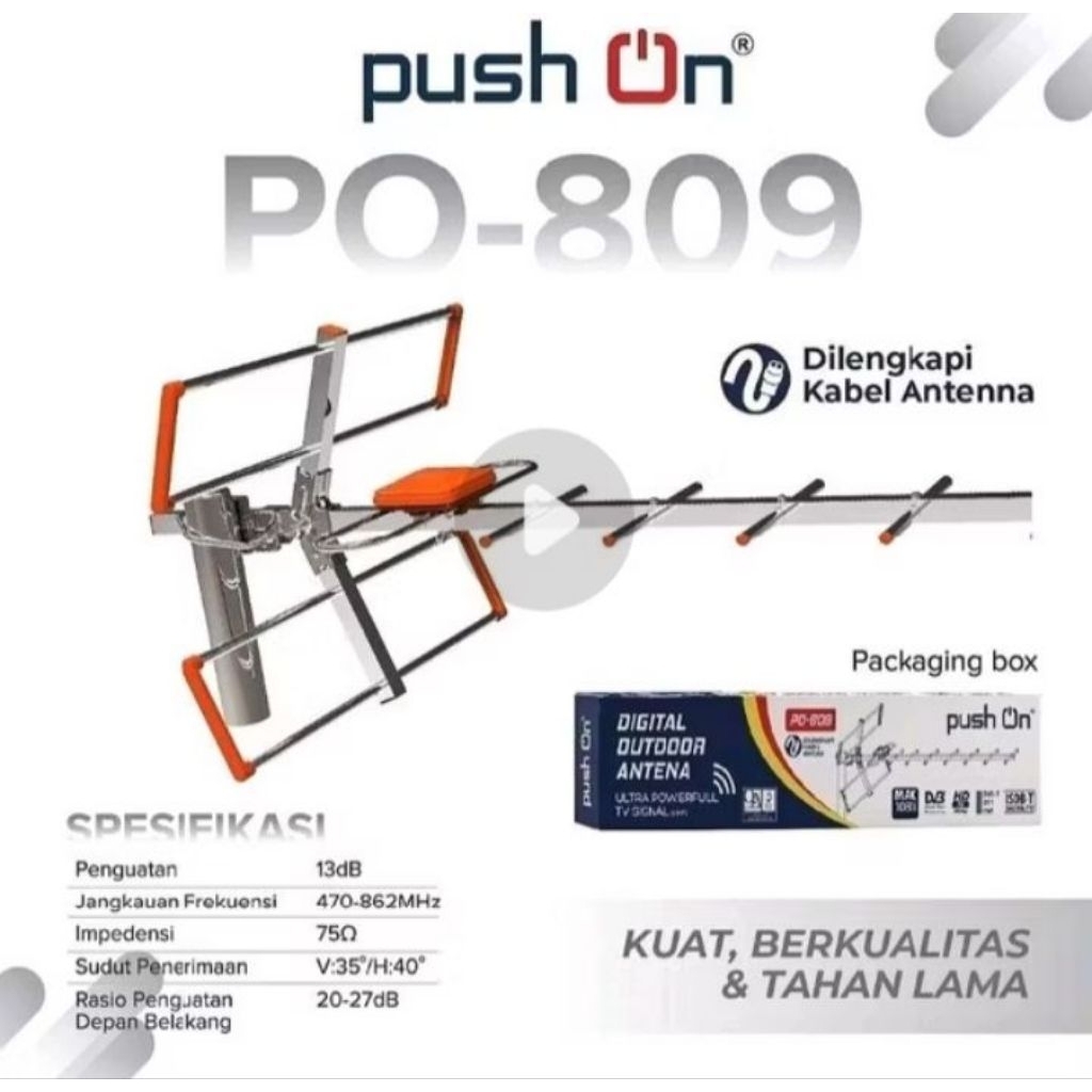 antena anten tv digital push on 809+kabel