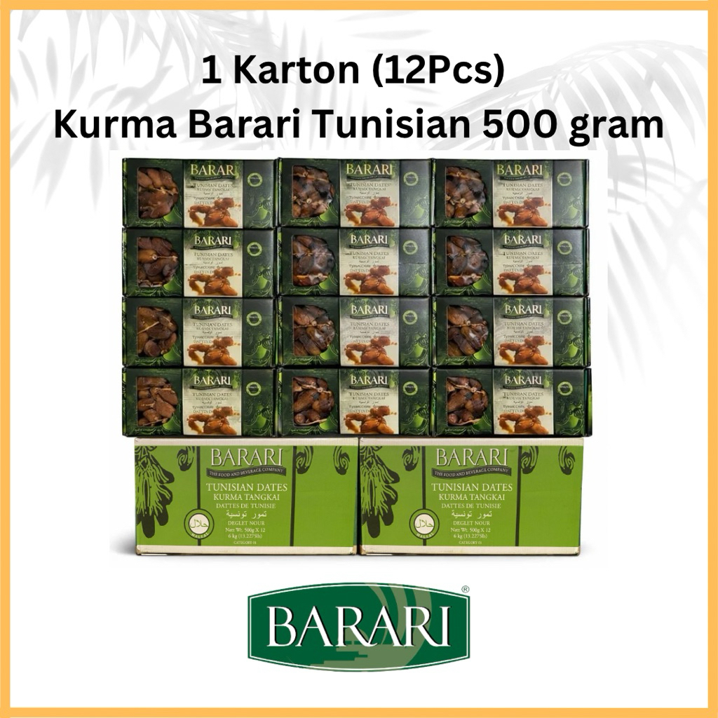 1 KARTON (12 KOTAK/PCS) KURMA BARARI TUNISIAN TUNISIA DATES KURMA TANGKAI 500 GRAM