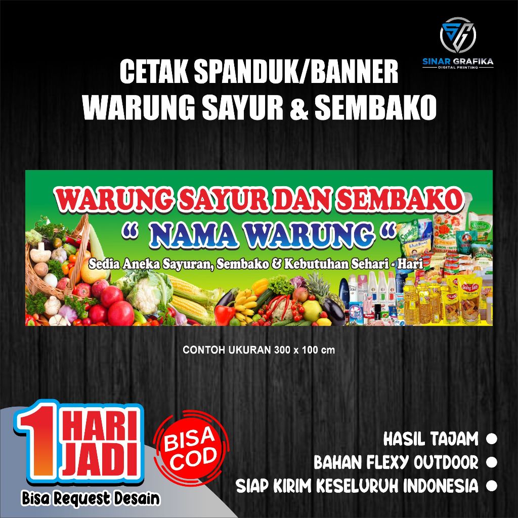 Spanduk Toko Sayur, Toko Buah, Toko Sembako, Desain & Ukuran Bisa Custom