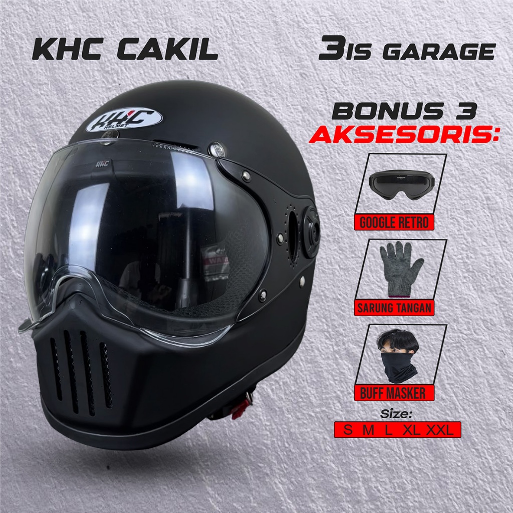 HELM FULL FACE KHC CAKIL SNI ORIGINAL KACA PILOT FREE GOGGLE/SARUNG TANGAN/BUFF MASKER