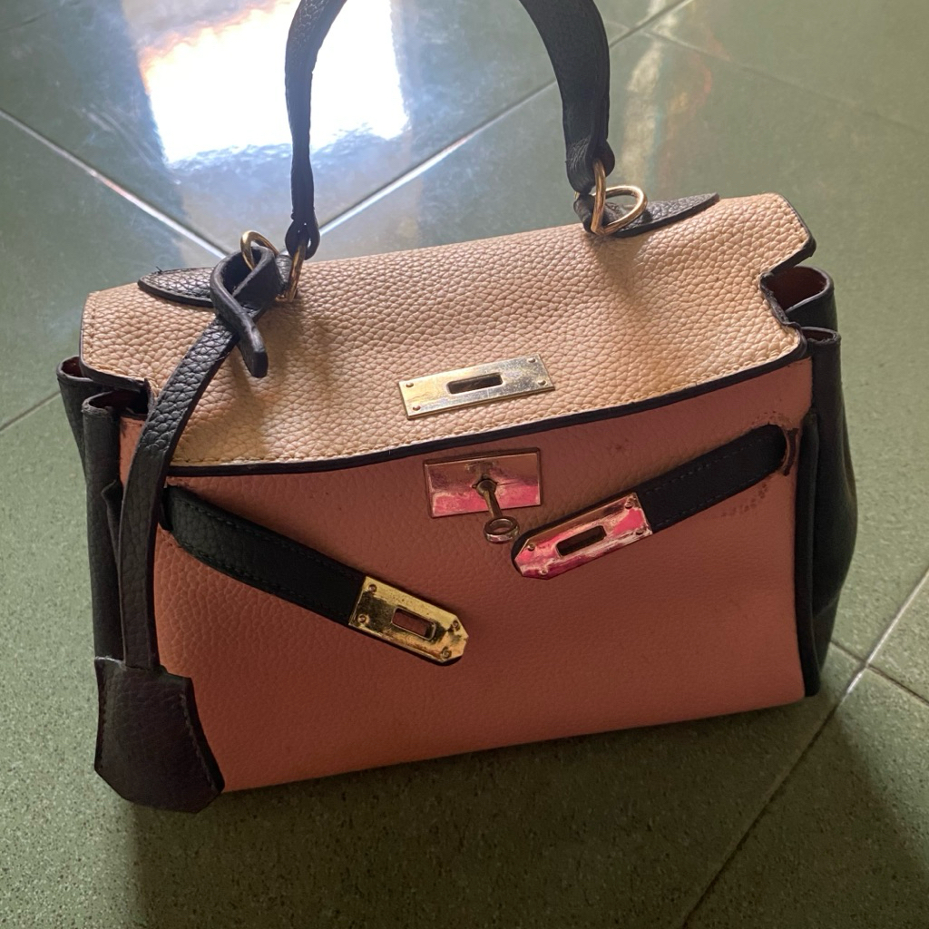Preloved | tas model herman birkan warna pink hijau lumut cream