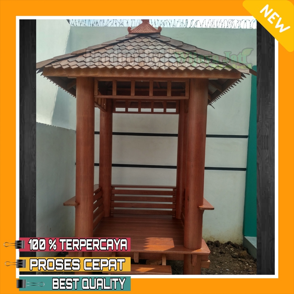 Gazebo Kayu Kelapa Atap Sirap Kayu Ulin Minimalis 1,5x1,5 Meter | Desain Rumah Kayu Modern | Hiasan 