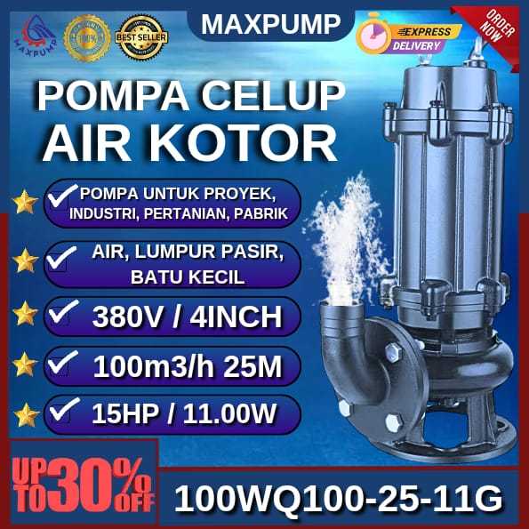MAXPUMP Pompa Air Industri Pompa Celup Air Kotor 4Inch 11kw Pompa Industri Air Kotor 380V 100WQ100-2