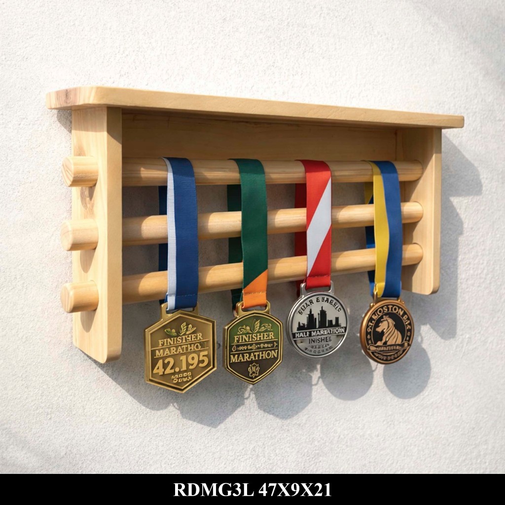 RDMG Rak Dinding Medali Gantung 2 Dan 3 Level Kayu Pinus Display Kerudung Kain Handuk Serbaguna