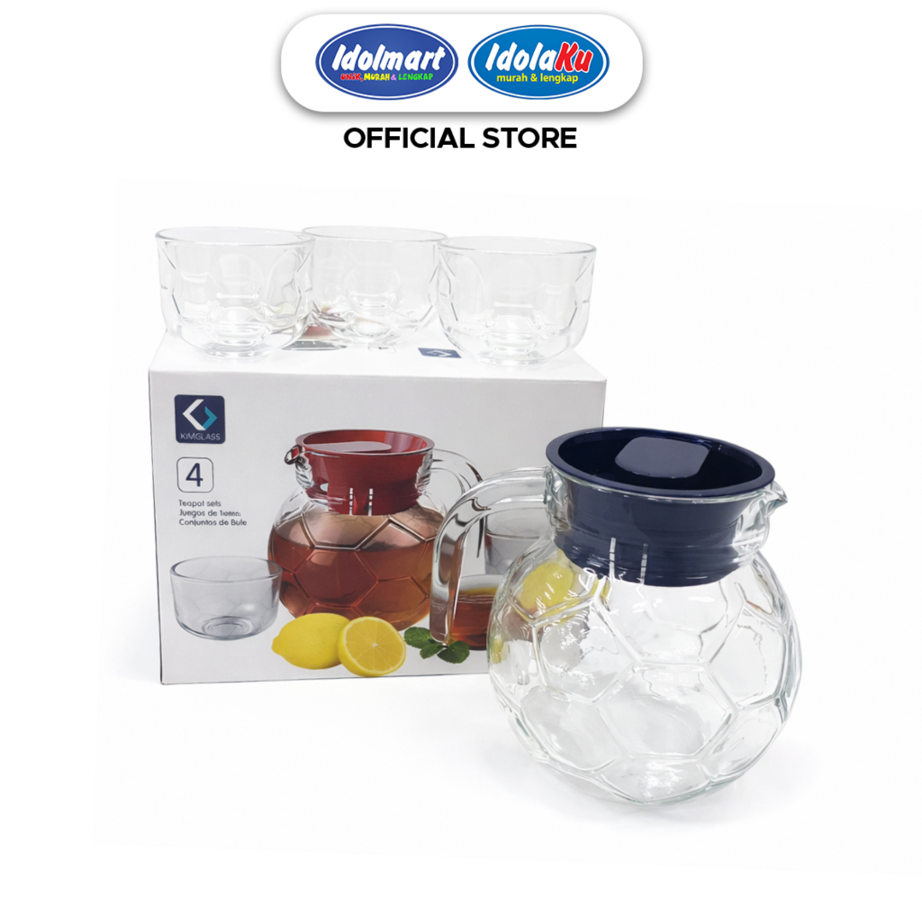 IDOLMART Pitcher Teko Set Bulat / Drink Set Kimglass isi 4 pcs / Teko Bulat dan gelas