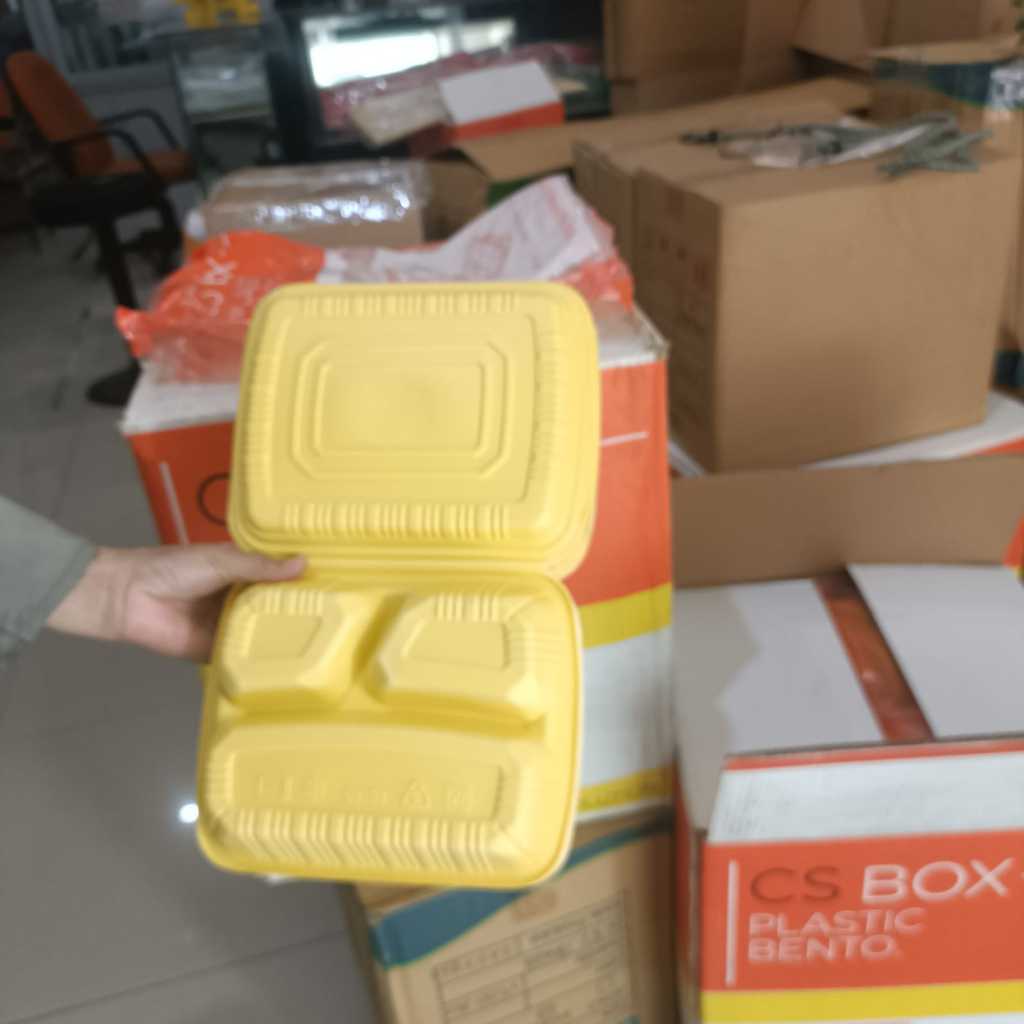 (25 PCS) MEAL BOX KUNING SEKAT 3/MERK FU/PLASTICK BENTO