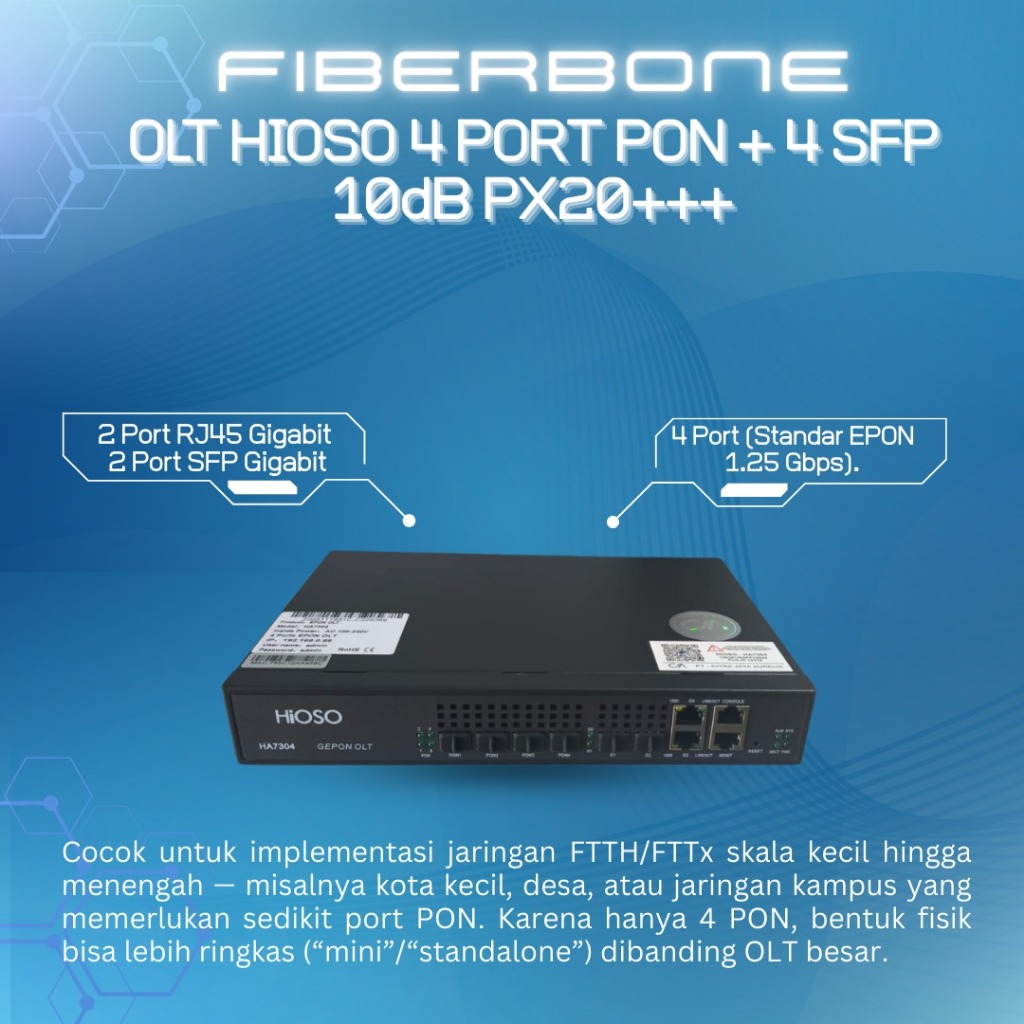 OLT EPON HIOSO 4 PORT PON 1G + SFP C+++
