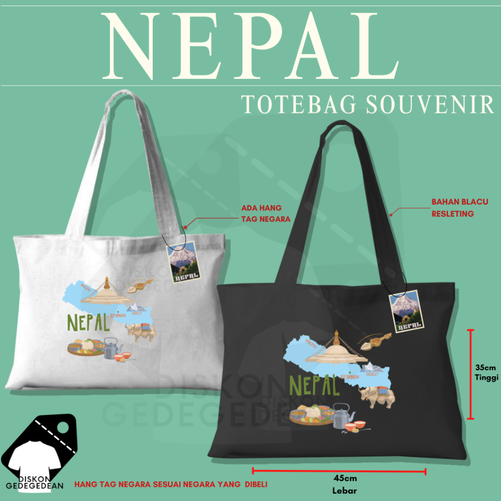 Diskongedegedean Totebag Souvenir Nepal Kathmandu Tas Oleh Oleh Nepal Everest Bahan Blacu Sablon Typ