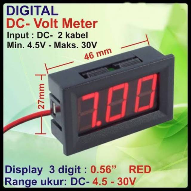 Voltmeter Digital Frame Merah 0.56" inch 2 kabel Volt Meter DC 4.5-30 V Volt Alat ukur pengukuran te
