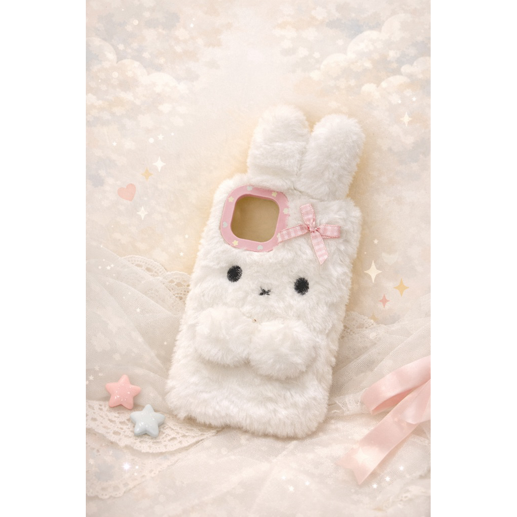 Bunny Fluffy Case iPhone 15 Soft Aesthetic Plush Premium Cute Korean Style
