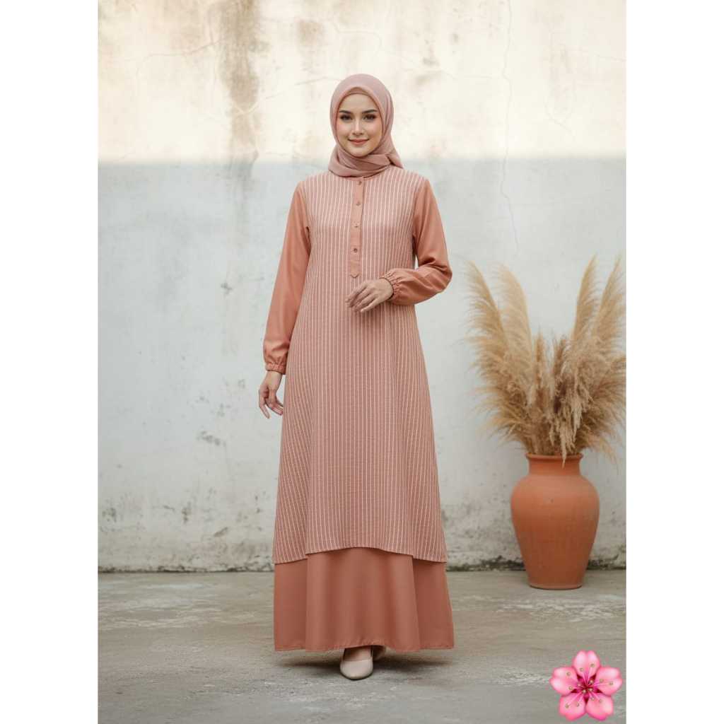 Gamis Kamaya Maxy Dress Gamis Kekinian Bahan Toyobo Mix Katun Salur 3 Warna