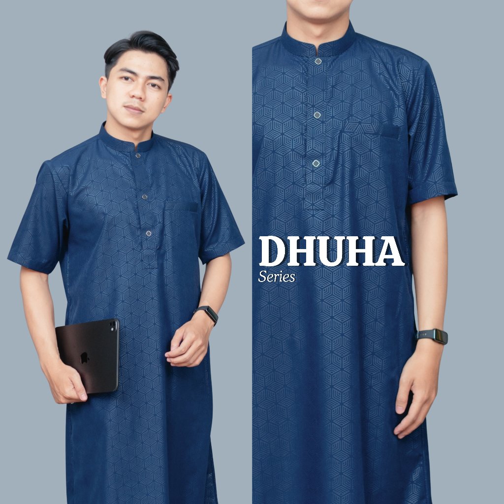 WAKTU DHUHA - Jubah Dhuha Gamis Lengan Pendek Pria Bahan Bermotif Adem Lembut