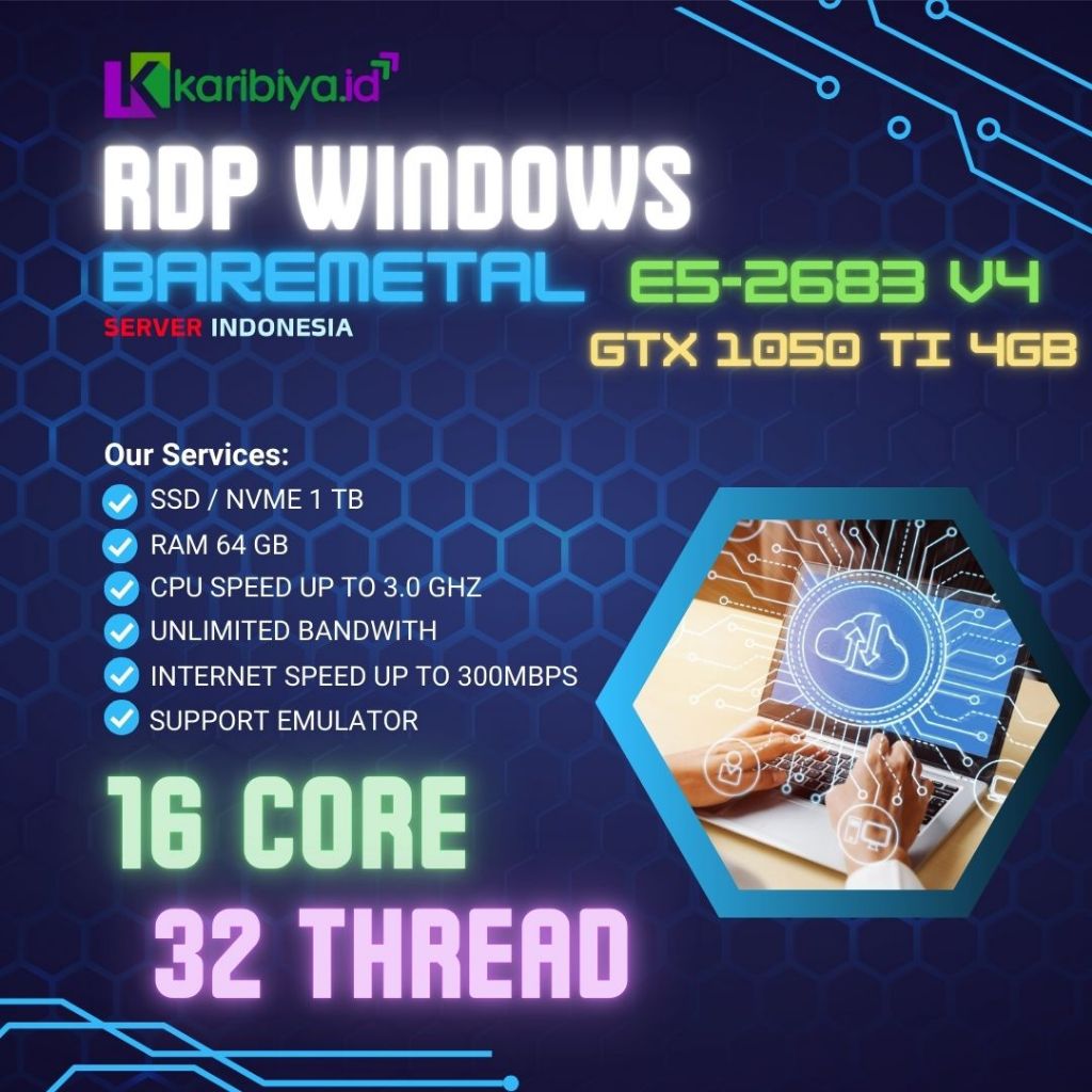 Bare Metal Server RDP Dedicated 16 Core 64GB RAM VGA GPU GTX 1050 TI OBS Emulator Android Youtube VP